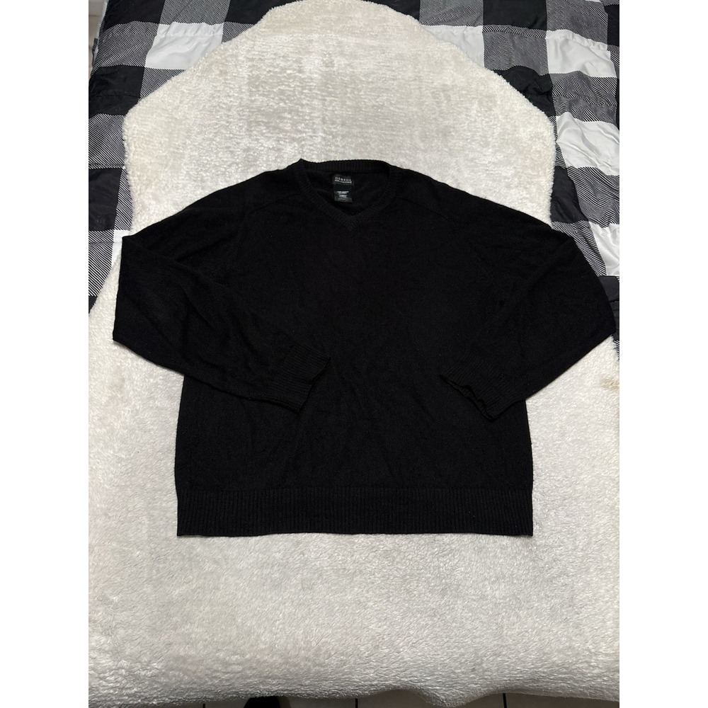 George Men's Black Cashmere V Neck Sweatshirt Size Medium Sweater Solid